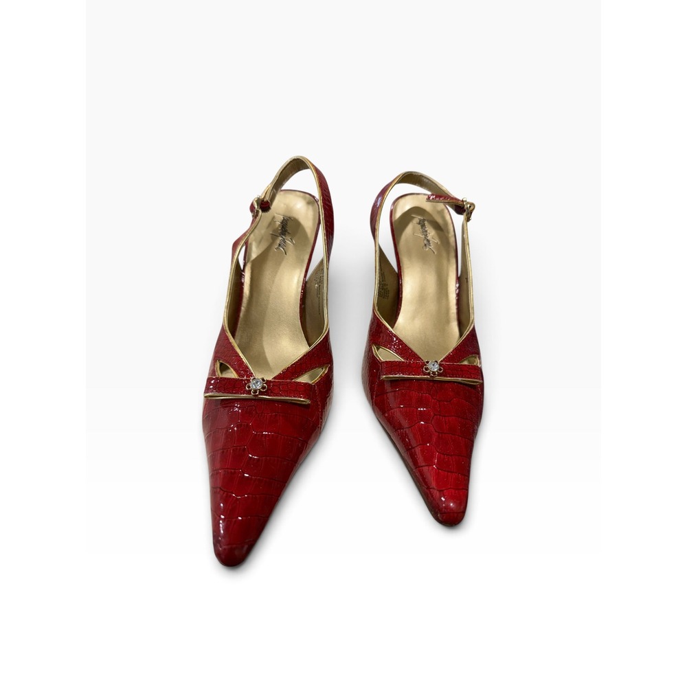 Vintage Jaclyn Smith Red Croc Textured Slingback Heels Bejeweled 90s Glam 7.5M